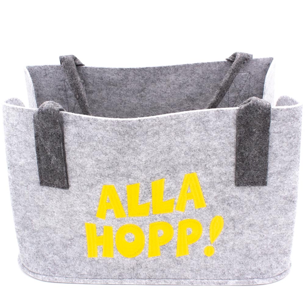 Einkaufstasche aus Filz mit gelben "Alla Hopp" (hellgrau)