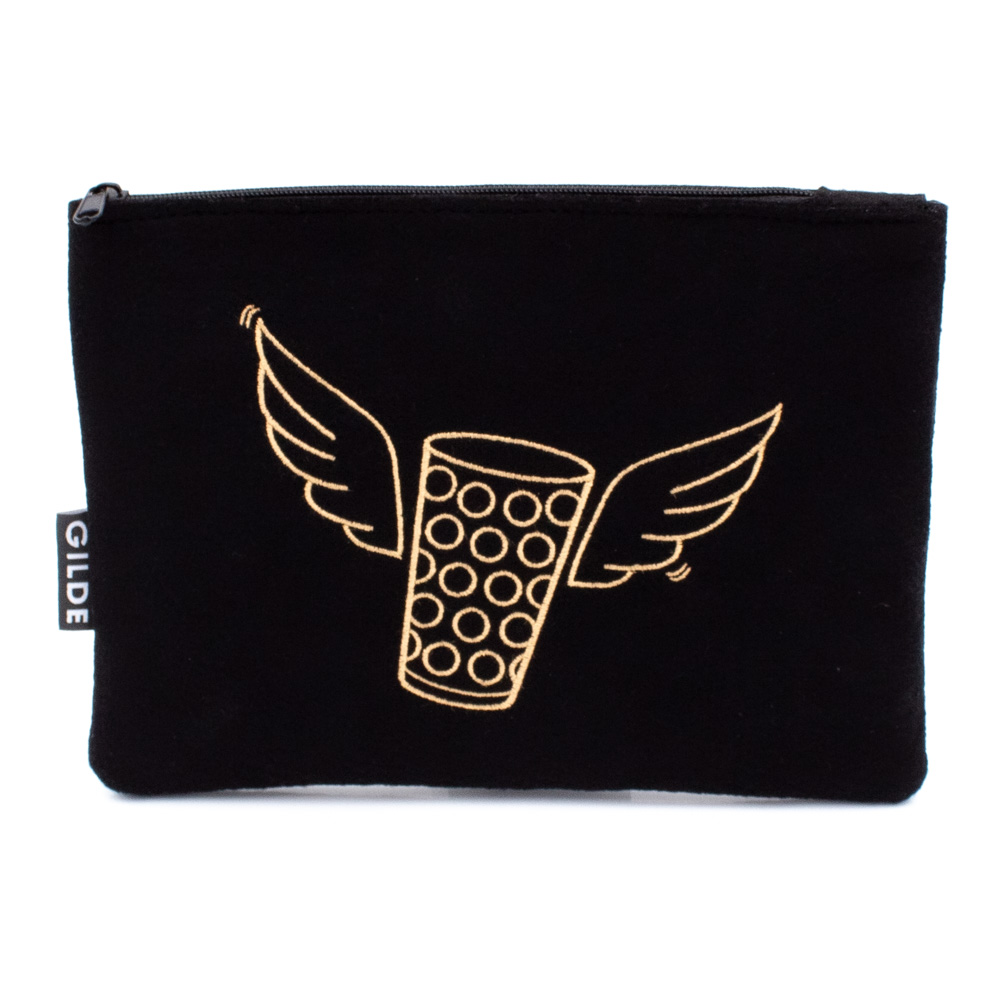 Büro- und Kosmetiktasche aus Filz mit goldenen Dubbeflügel (schwarz)