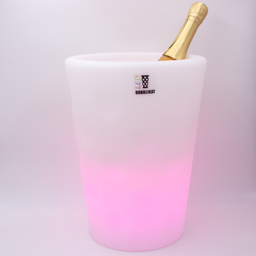 Dubbeglas Flaschenkühler mit LED - Wein-und Sektkühler LED - rosa Beleuchtung