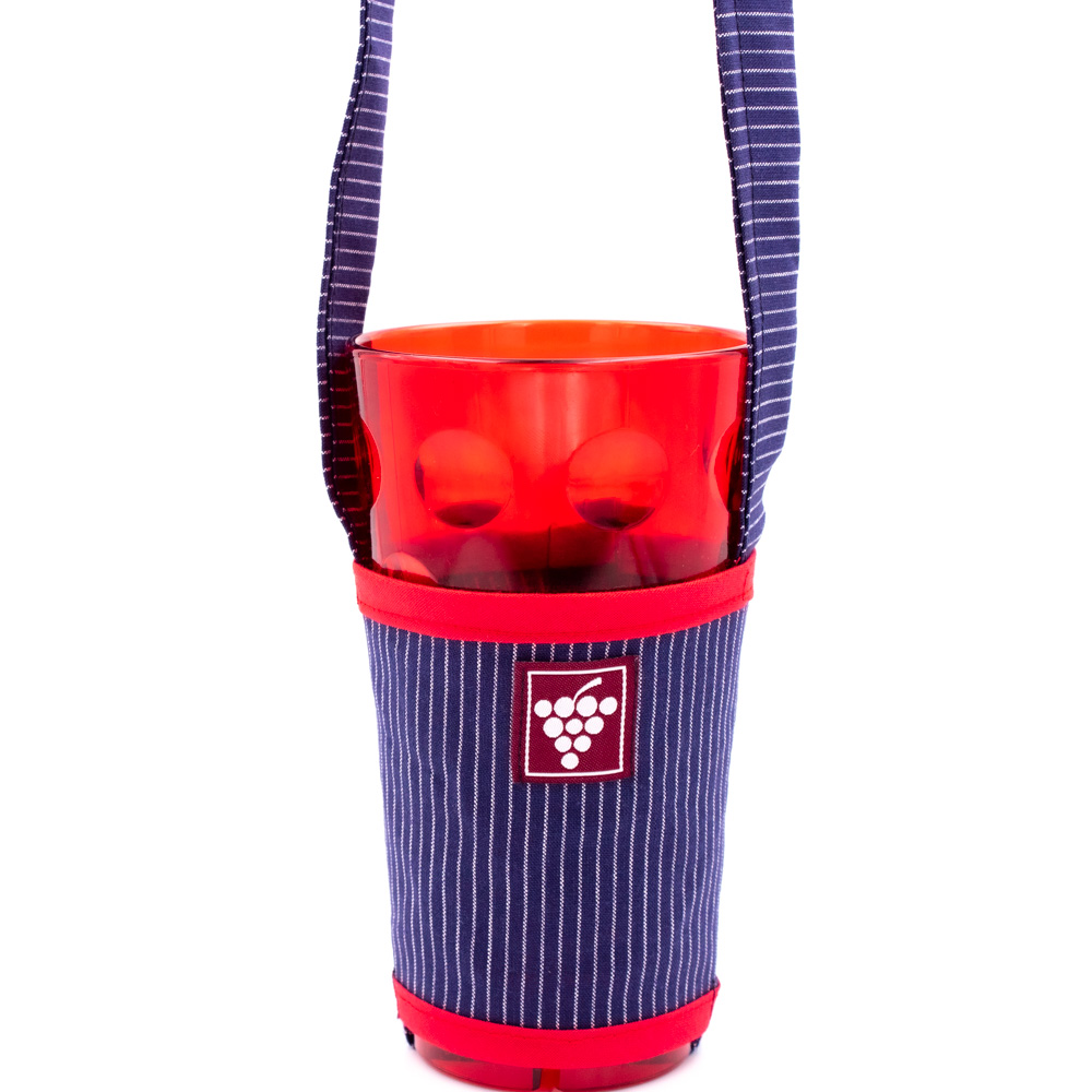 Glashalter aus Winzerstoff mit rotem Band (ohne Glas)