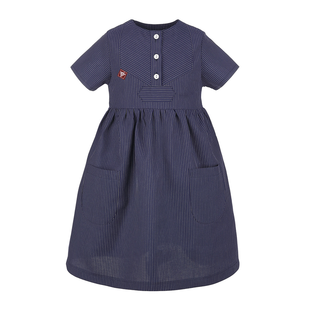 Kurzarm-Winzerkleid für Kinder blau-weiß