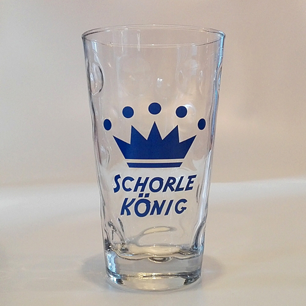 Dubbeglas mit Aufdruck: "Schorle König" in blau, 0,5 Liter