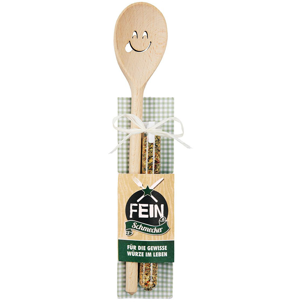 Holz Kochlöffel+Gewürzmischung "Feinschmecker"