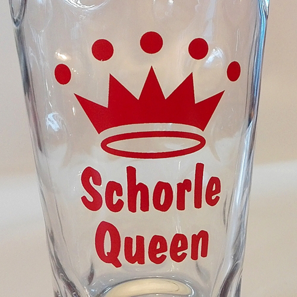 Dubbeglas mit Aufdruck: "Schorle Queen" in rot, 0,5 Liter Nahaufnahme