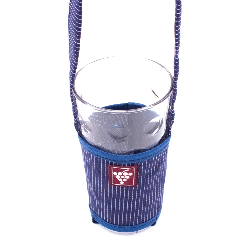Glashalter aus Winzerstoff mit blauem Band (ohne Glas)